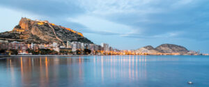 Brights lights reflect on the water from Spain's Costa Blanca.