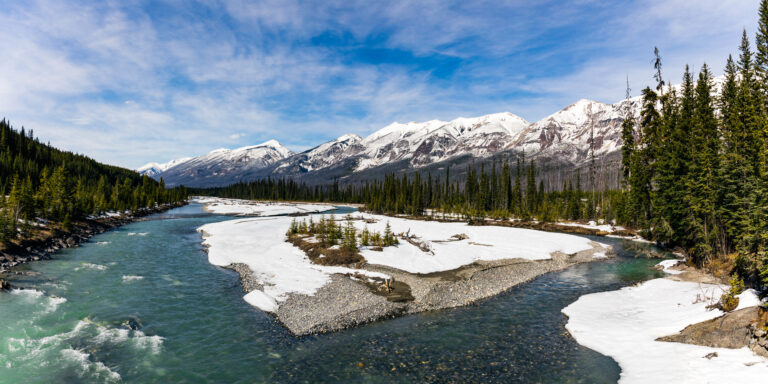The Kootenay river close to the Alberta and British Columbia border in the Kootenay National Park in Canada.