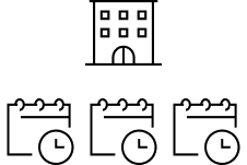 one hotel icon and three calendar-clock icons