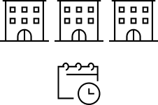 three hotel icons and one calendar-clock icon 