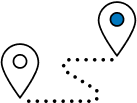 two location icons connected by s-shaped dotted line with blue accent on location icon on the right