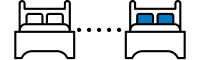 two bed icons connected by dotted line with blue accent on bed icon on the right