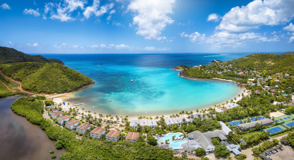 Panoramic aerial view of Carlisle Bay at Antigua island