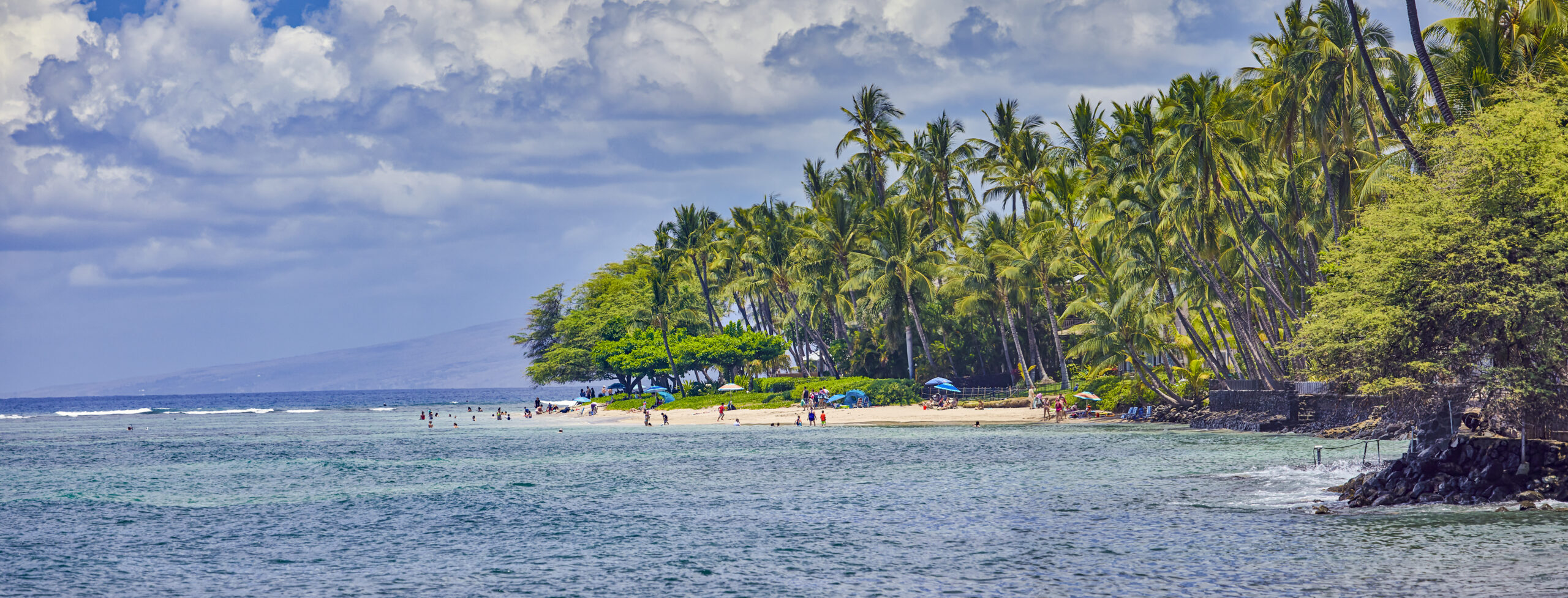 Panorama view of people enjoying at day at Baby Beach at the town of Lahaina,Maui,Hawaii,USA